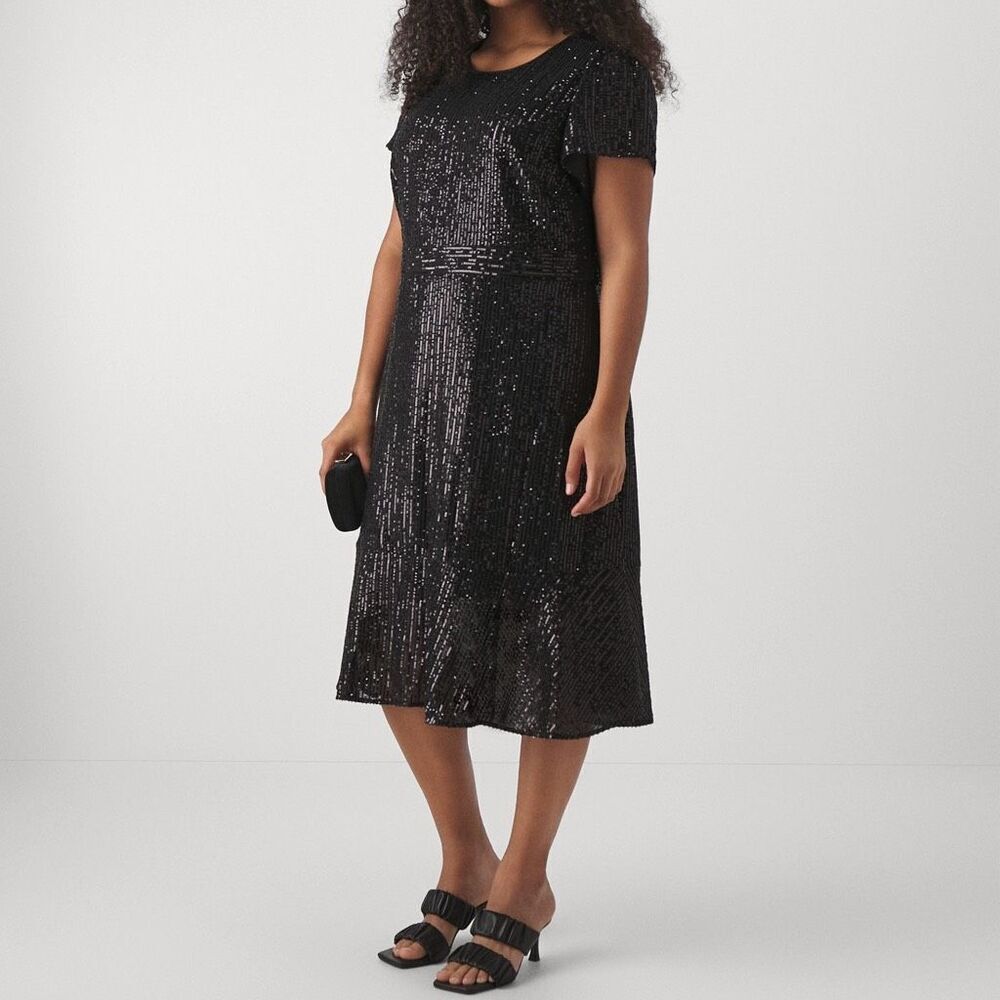 NWT MICHAEL Michael kors sequin stripe midi cocktail/party black dress Size 20W